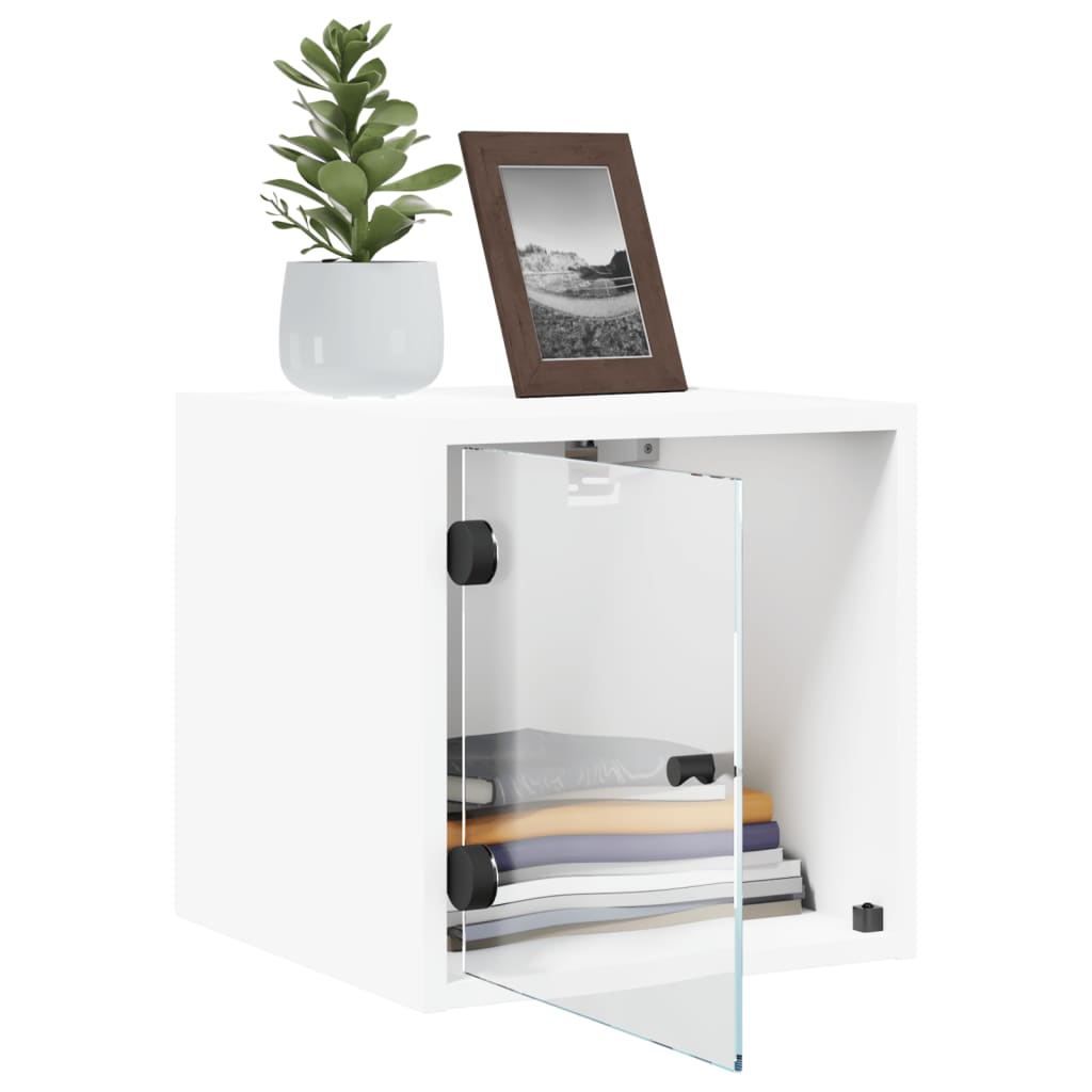 Bedside table with glass door white 35x37x35 cm
