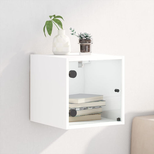 Bedside table with glass door white 35x37x35 cm