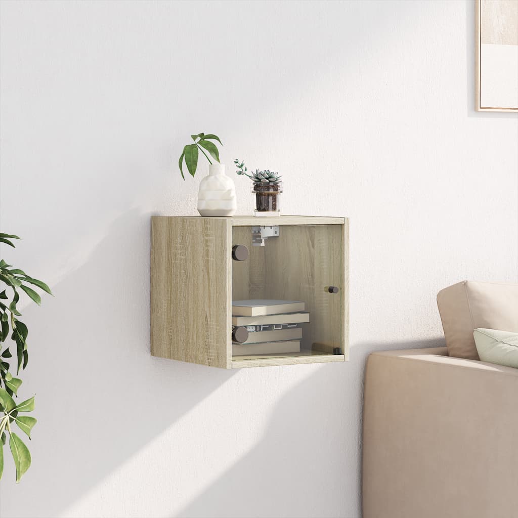 Bedside table with glass door Sonoma oak 35x37x35 cm