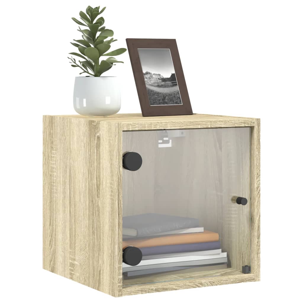 Bedside table with glass door Sonoma oak 35x37x35 cm