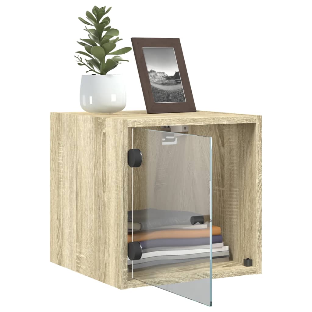 Bedside table with glass door Sonoma oak 35x37x35 cm