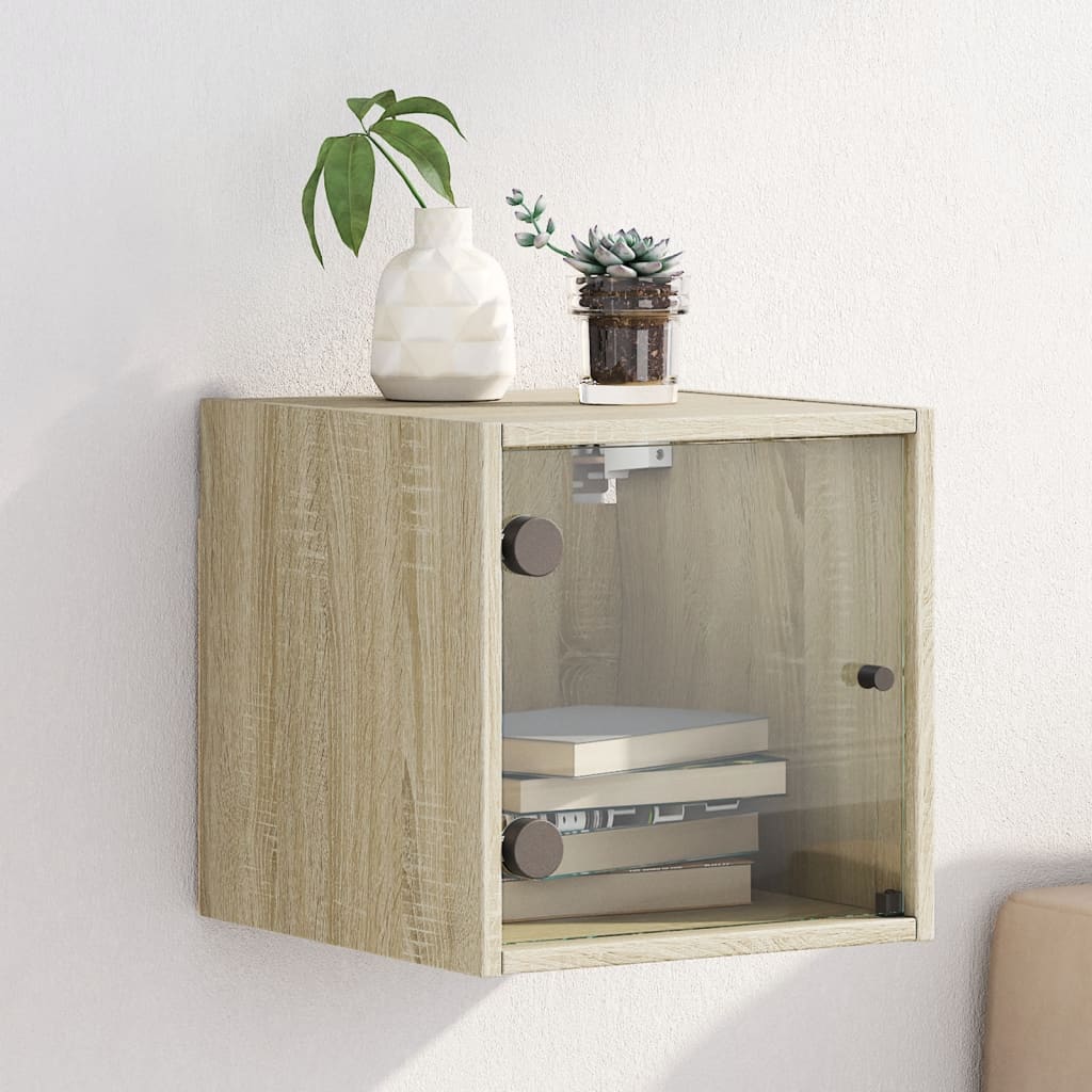 Bedside table with glass door Sonoma oak 35x37x35 cm