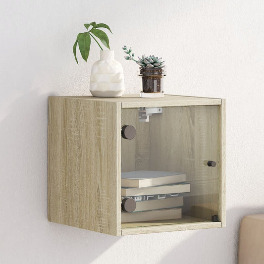 Bedside table with glass door Sonoma oak 35x37x35 cm