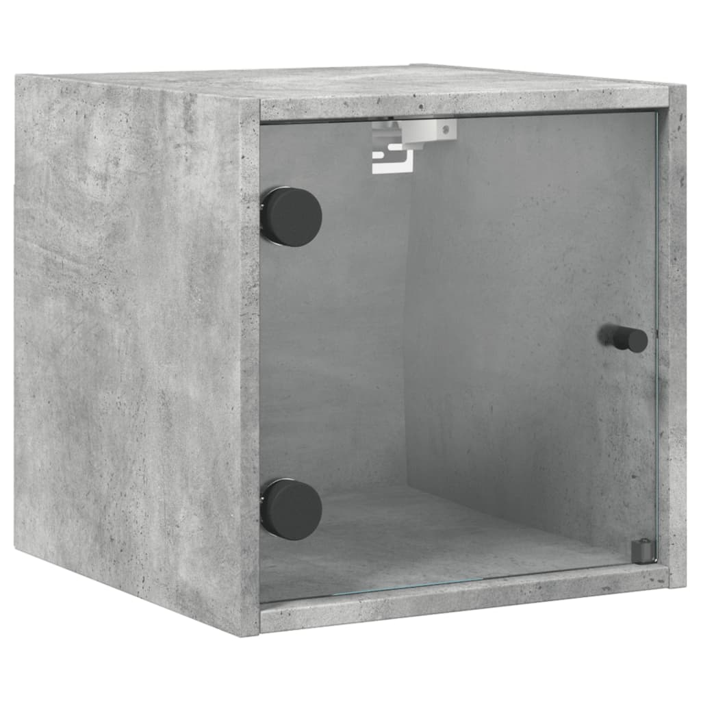 Bedside table with glass door concrete grey 35x37x35 cm