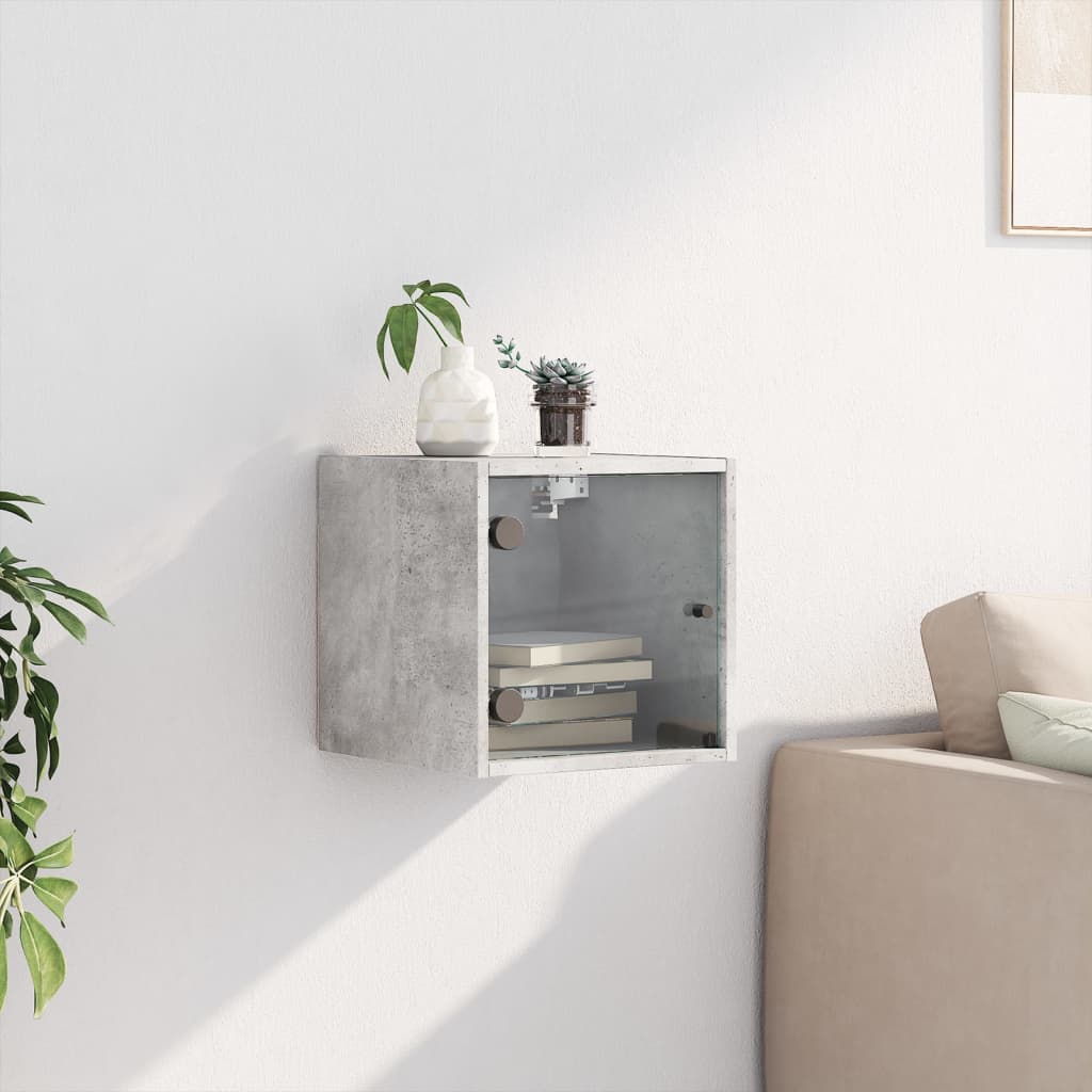 Bedside table with glass door concrete grey 35x37x35 cm