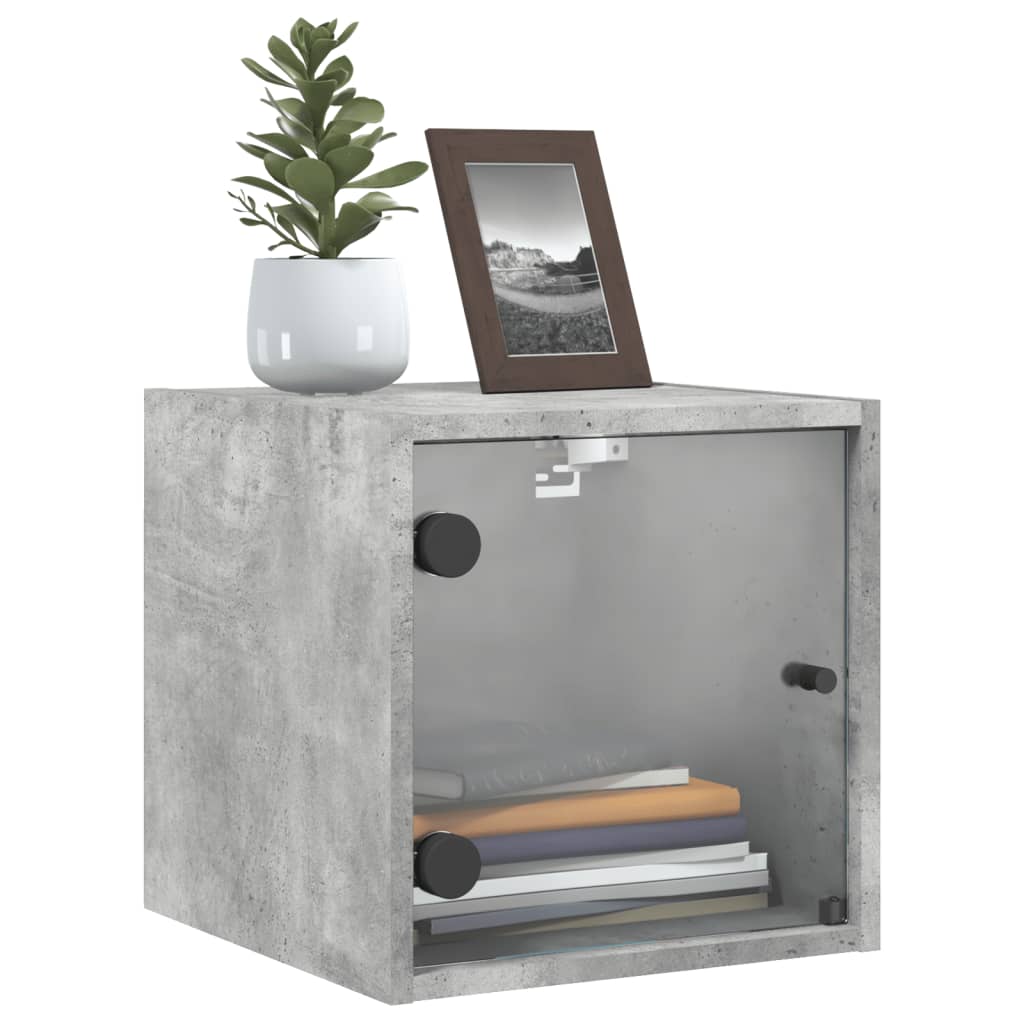 Bedside table with glass door concrete grey 35x37x35 cm