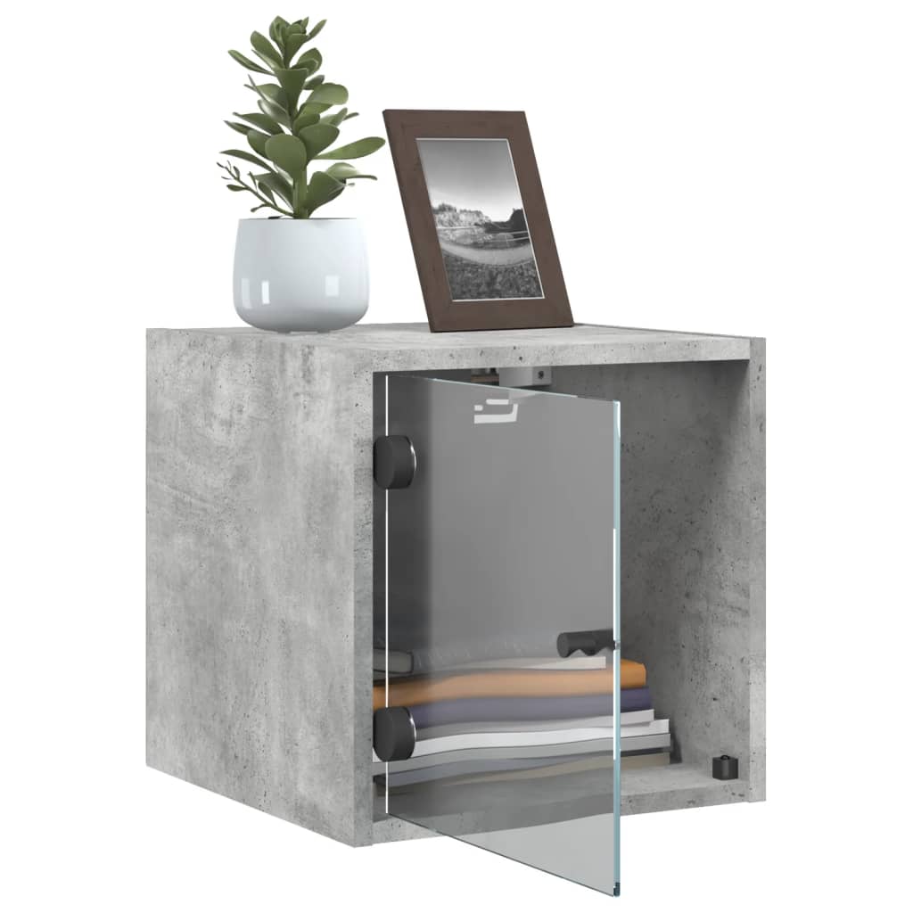 Bedside table with glass door concrete grey 35x37x35 cm