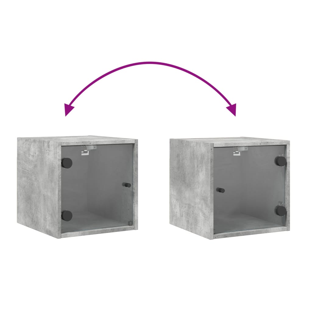 Bedside table with glass door concrete grey 35x37x35 cm