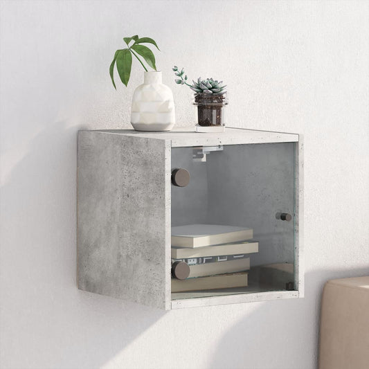 Bedside table with glass door concrete grey 35x37x35 cm