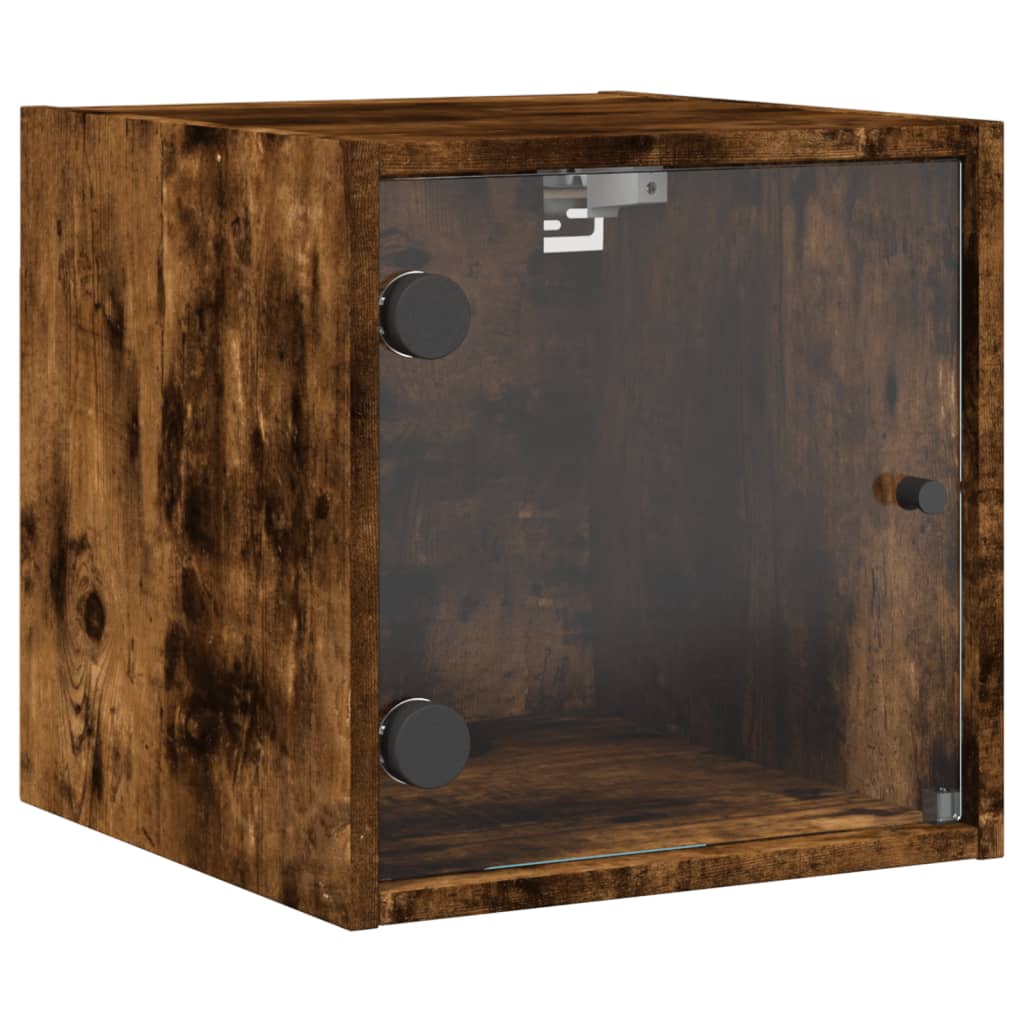 Bedside table with glass door smoked oak 35x37x35 cm