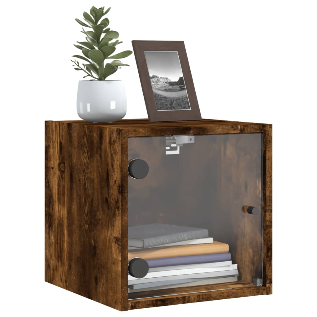 Bedside table with glass door smoked oak 35x37x35 cm