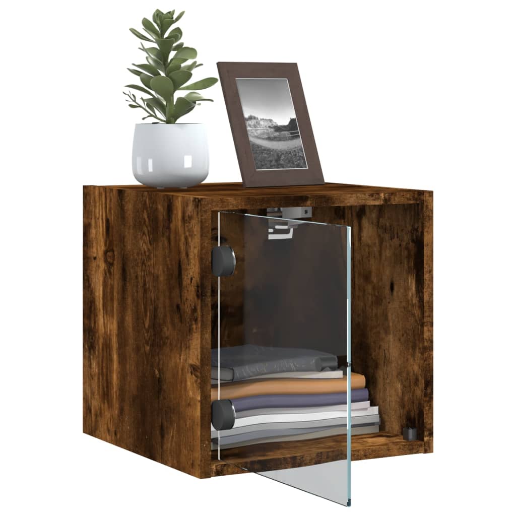 Bedside table with glass door smoked oak 35x37x35 cm