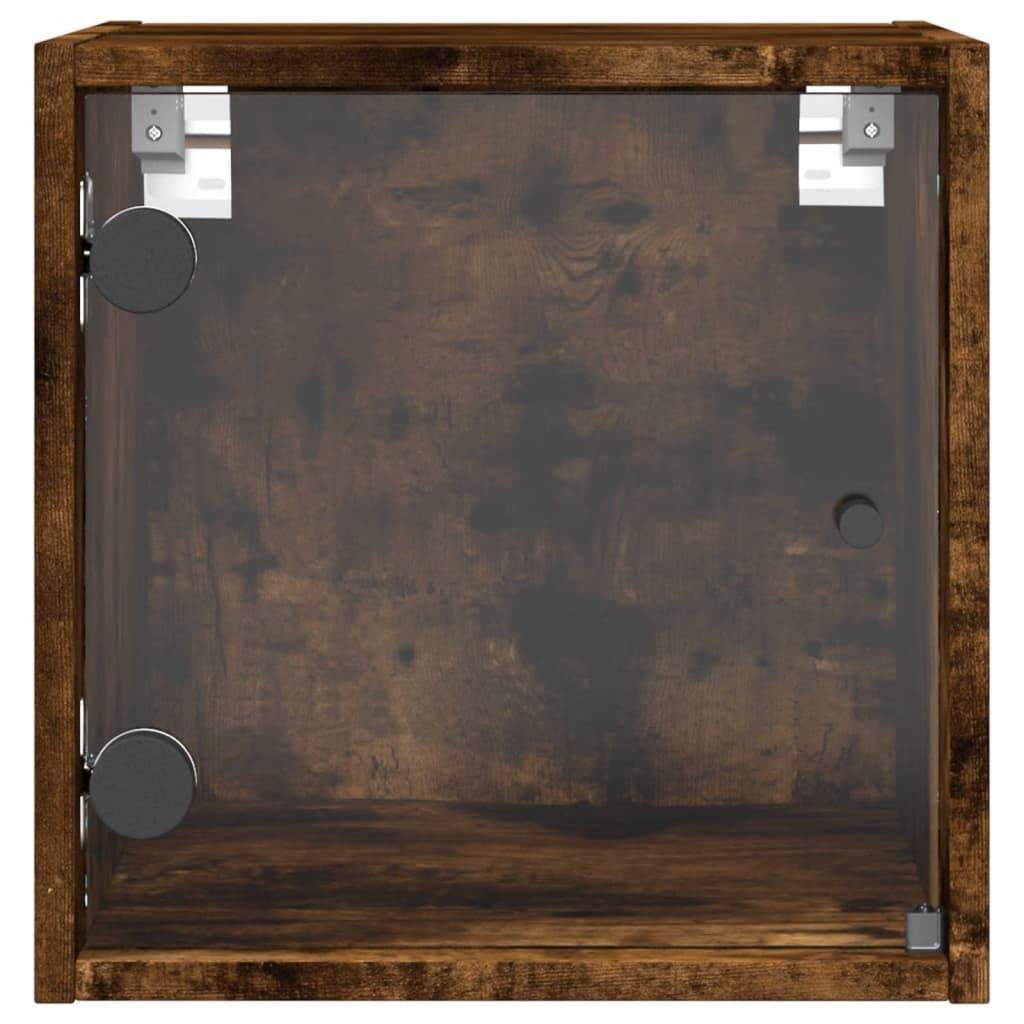 Bedside table with glass door smoked oak 35x37x35 cm