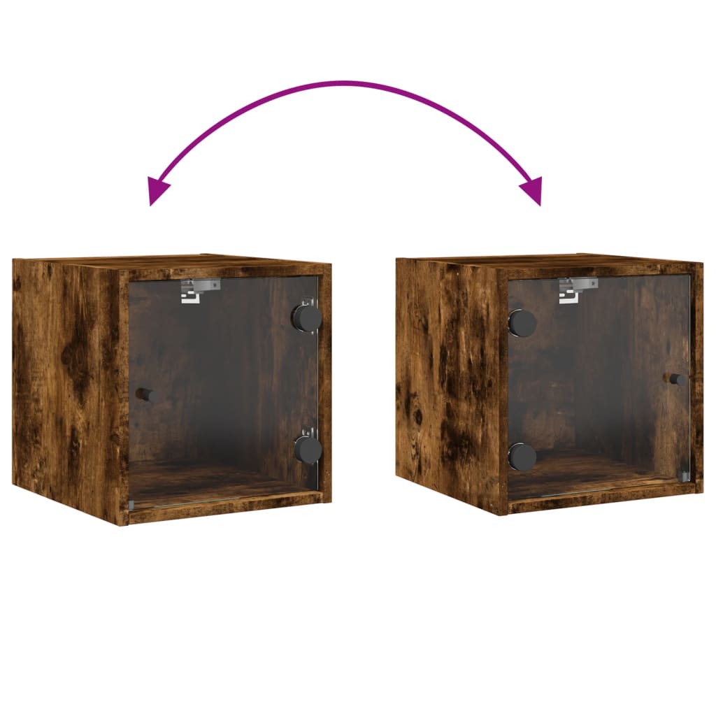 Bedside table with glass door smoked oak 35x37x35 cm