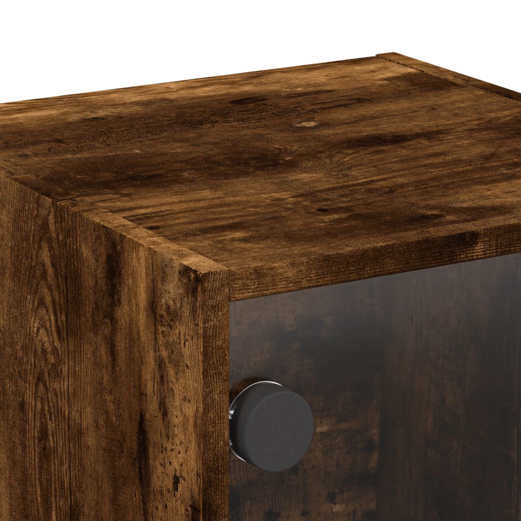 Bedside table with glass door smoked oak 35x37x35 cm
