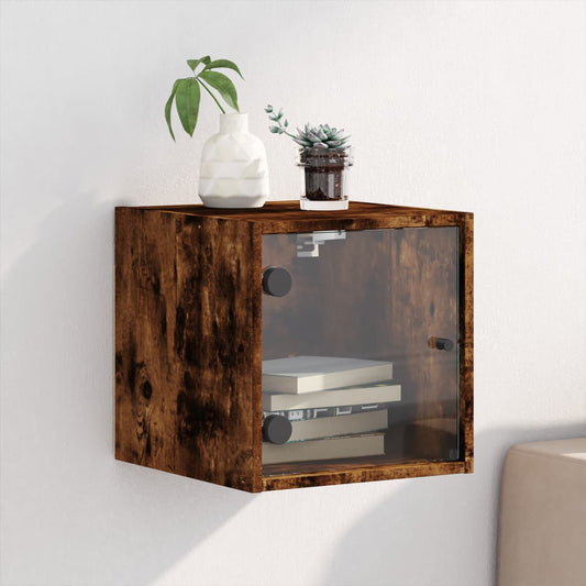 Bedside table with glass door smoked oak 35x37x35 cm