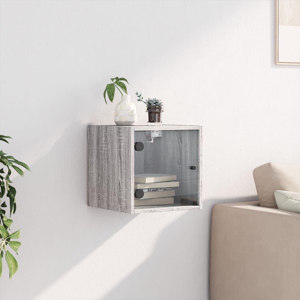 Bedside table with glass door Gray Sonoma 35x37x35 cm