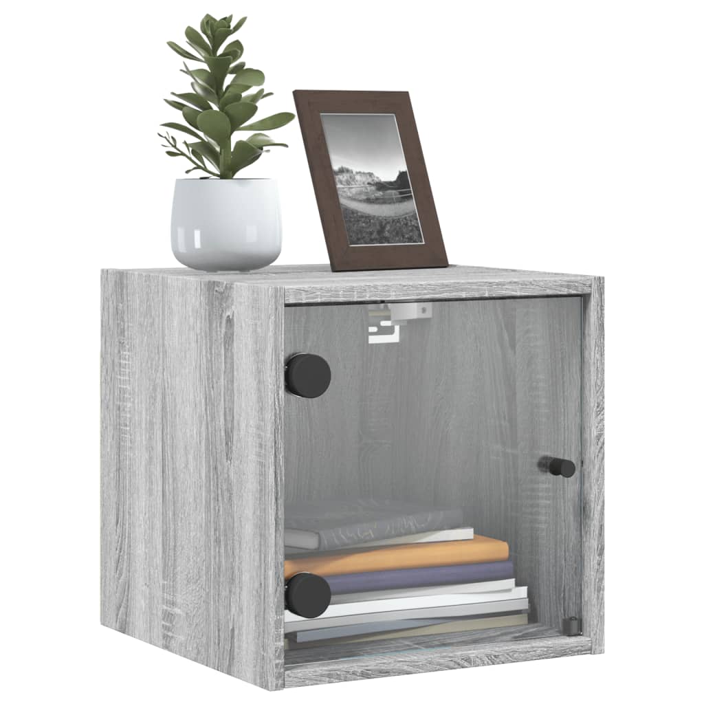 Bedside table with glass door Gray Sonoma 35x37x35 cm