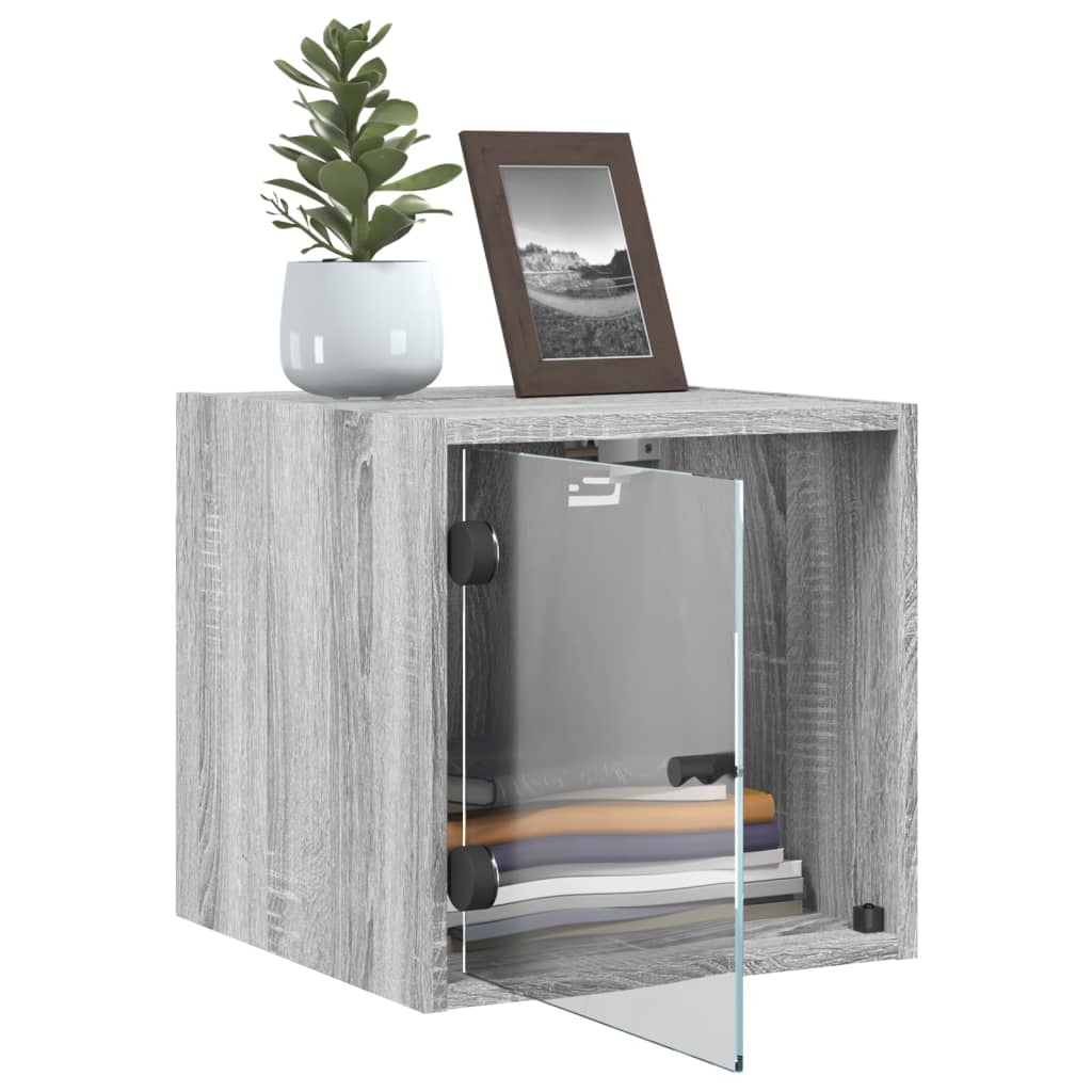 Bedside table with glass door Gray Sonoma 35x37x35 cm
