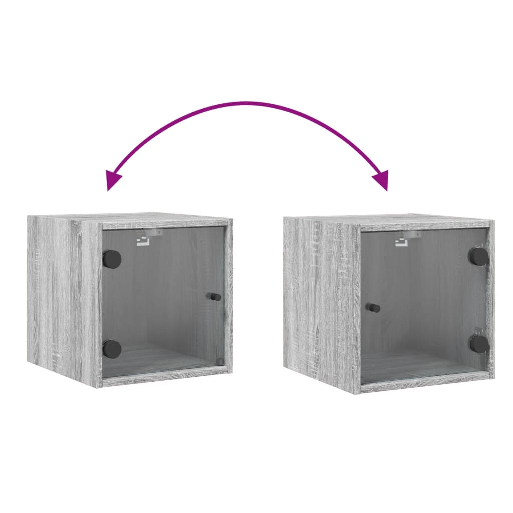 Bedside table with glass door Gray Sonoma 35x37x35 cm