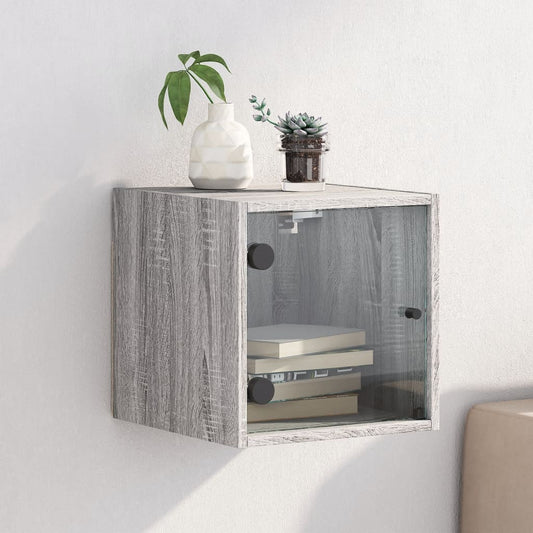 Bedside table with glass door Gray Sonoma 35x37x35 cm