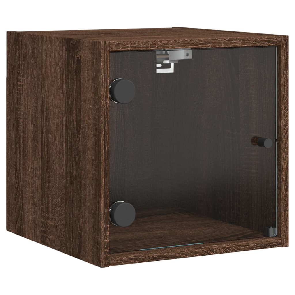 Bedside table with glass door brown oak look 35x37x35 cm
