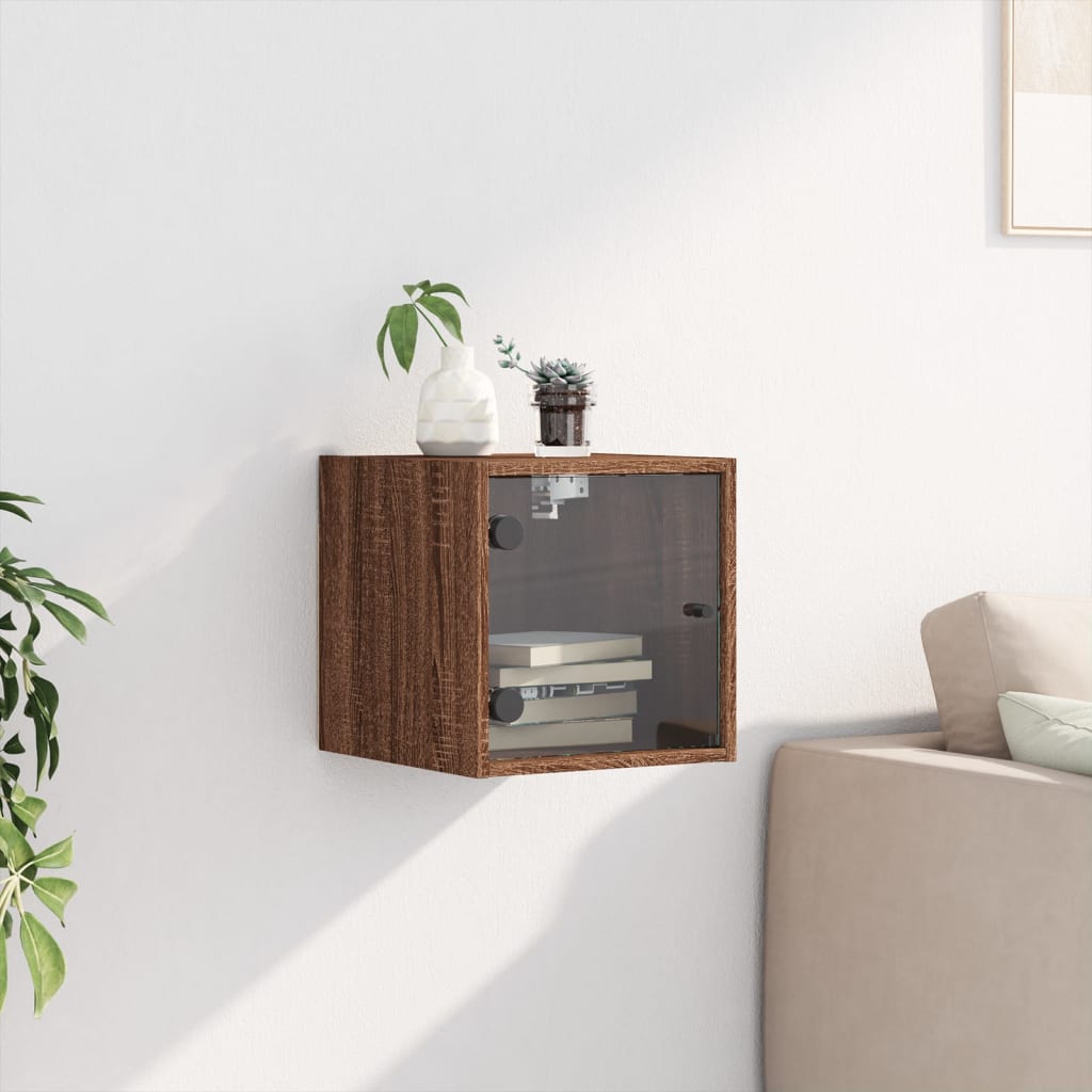 Bedside table with glass door brown oak look 35x37x35 cm