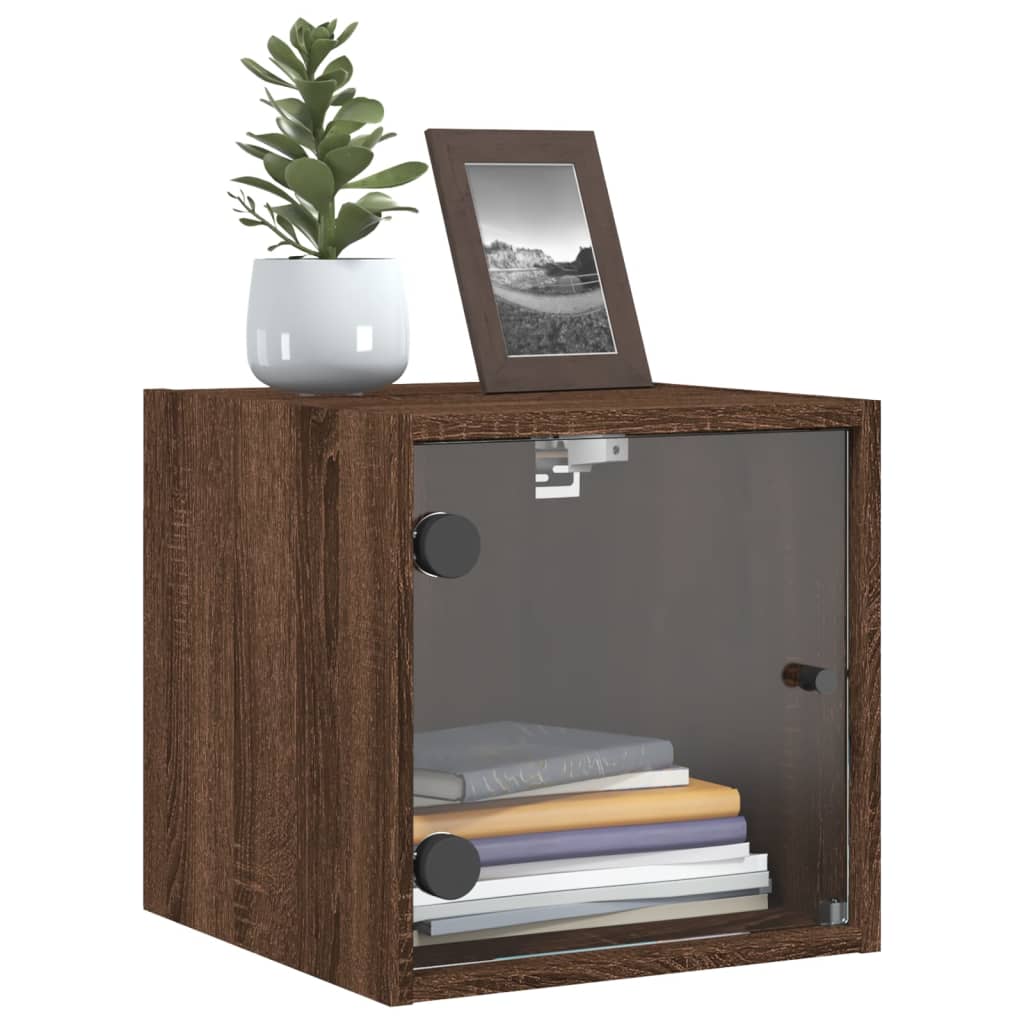 Bedside table with glass door brown oak look 35x37x35 cm