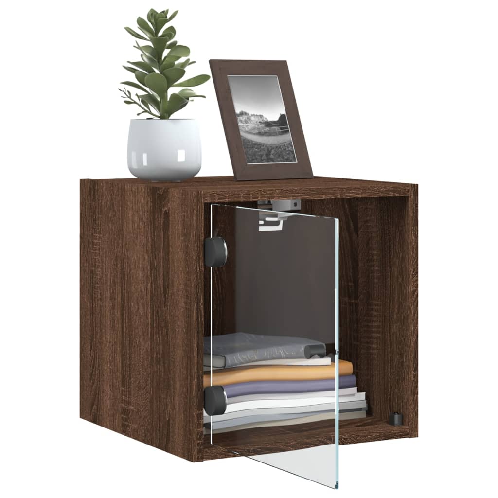 Bedside table with glass door brown oak look 35x37x35 cm