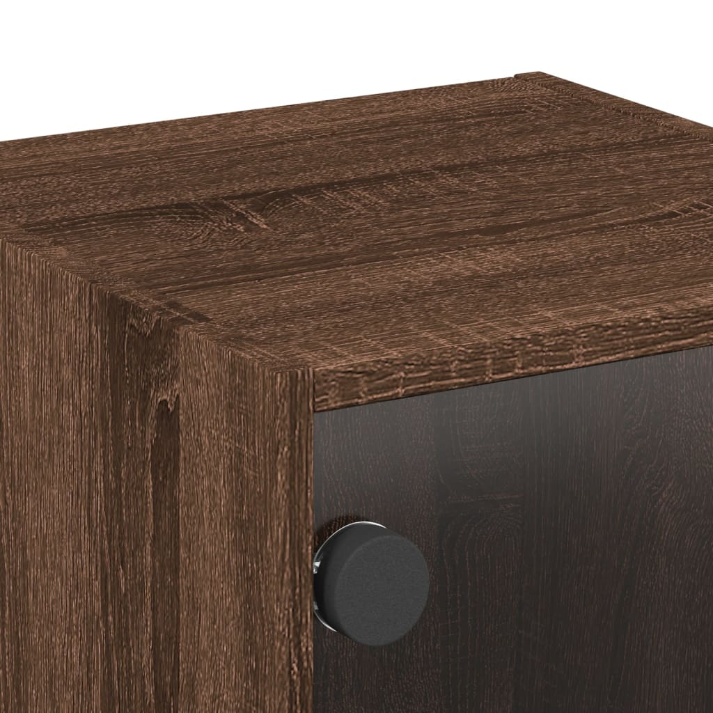 Bedside table with glass door brown oak look 35x37x35 cm