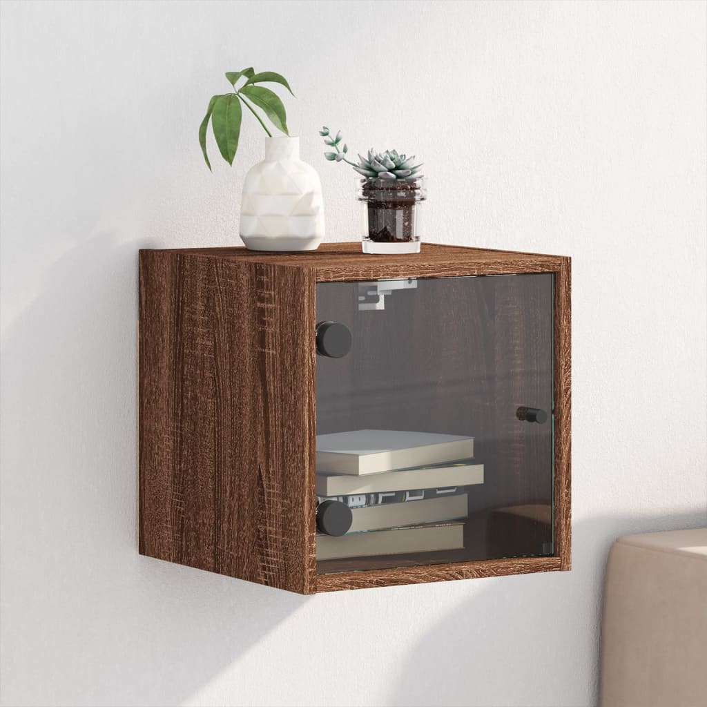 Bedside table with glass door brown oak look 35x37x35 cm