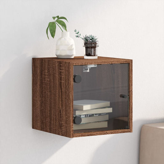 Bedside table with glass door brown oak look 35x37x35 cm