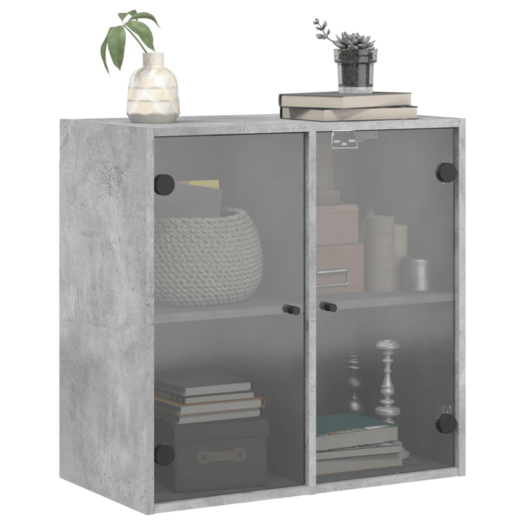 Élément mural avec portes vitrées gris béton 68x37x68,5 cm