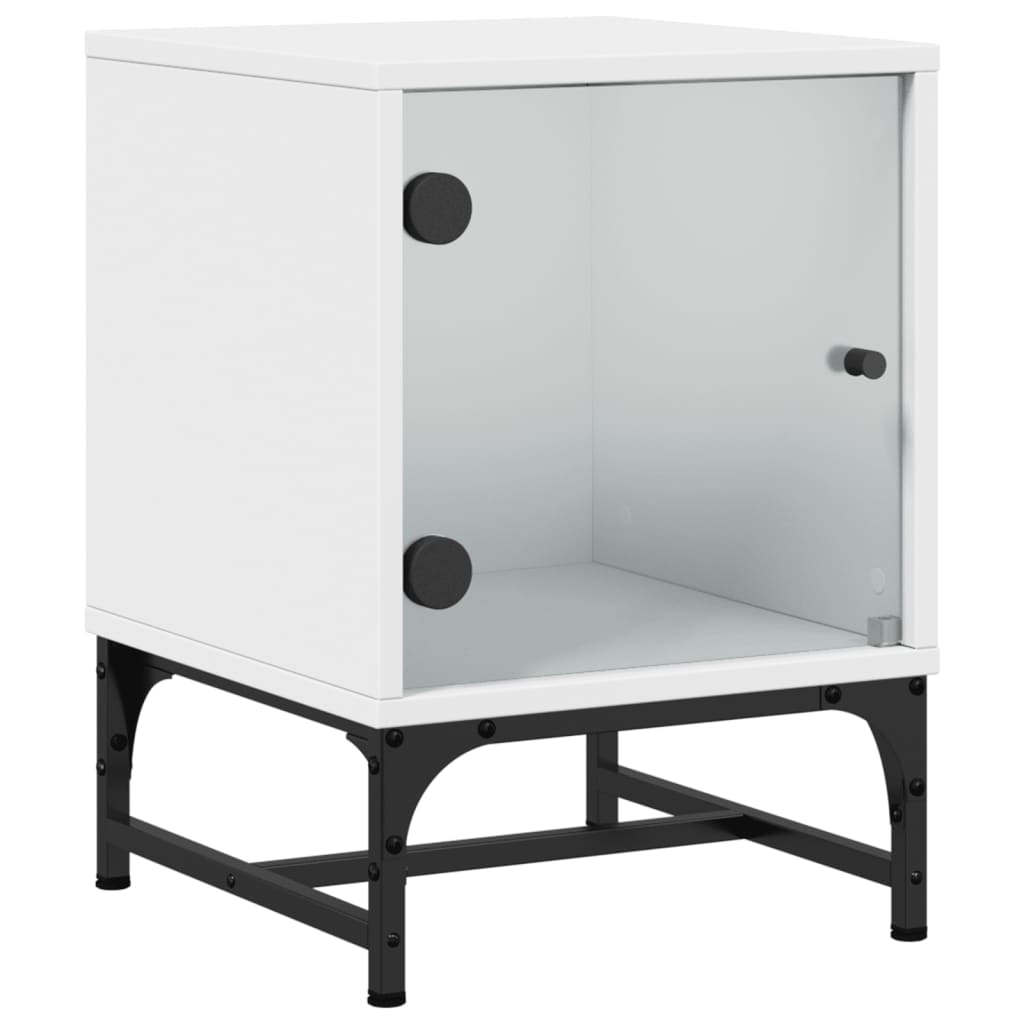 Bedside table with glass door white 35x37x50 cm