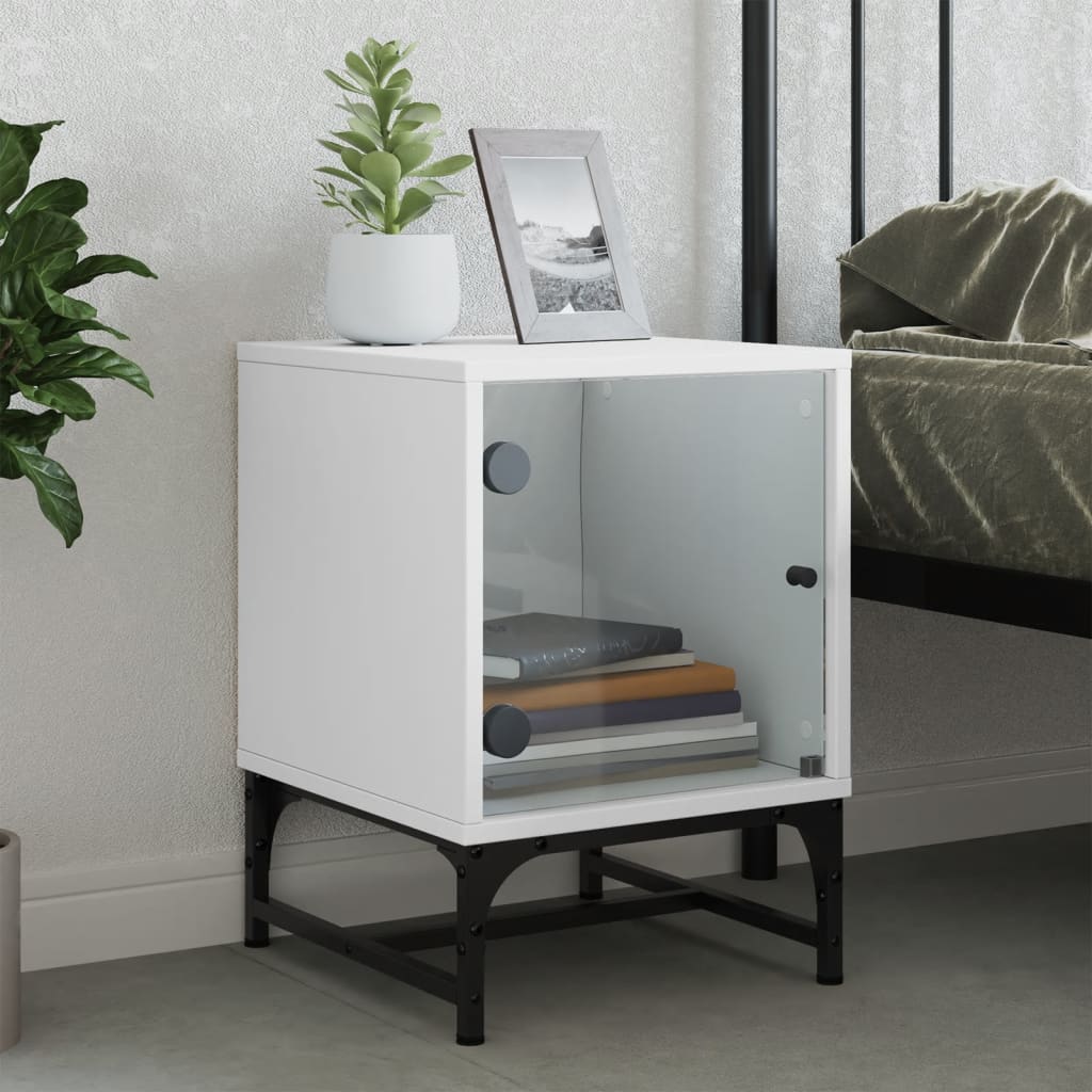 Bedside table with glass door white 35x37x50 cm