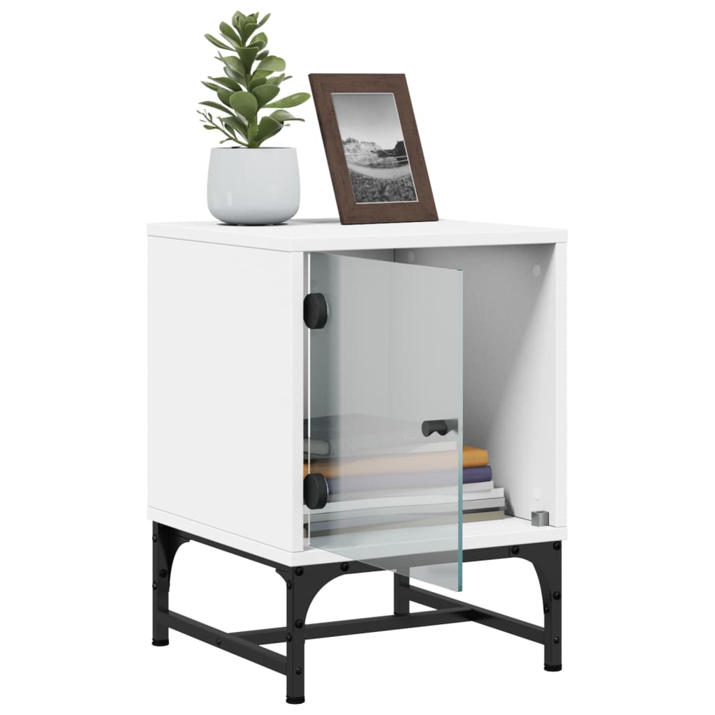 Bedside table with glass door white 35x37x50 cm