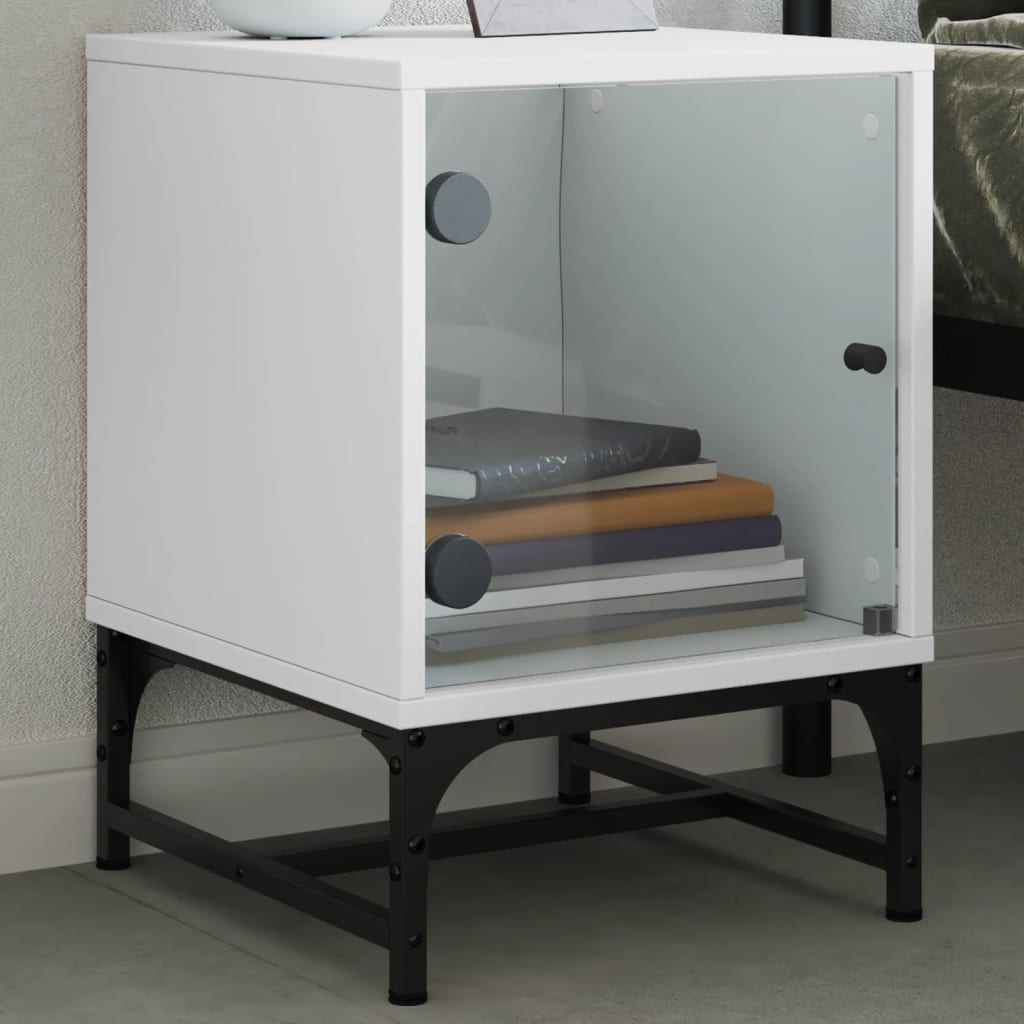 Bedside table with glass door white 35x37x50 cm