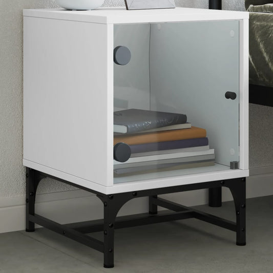 Bedside table with glass door white 35x37x50 cm