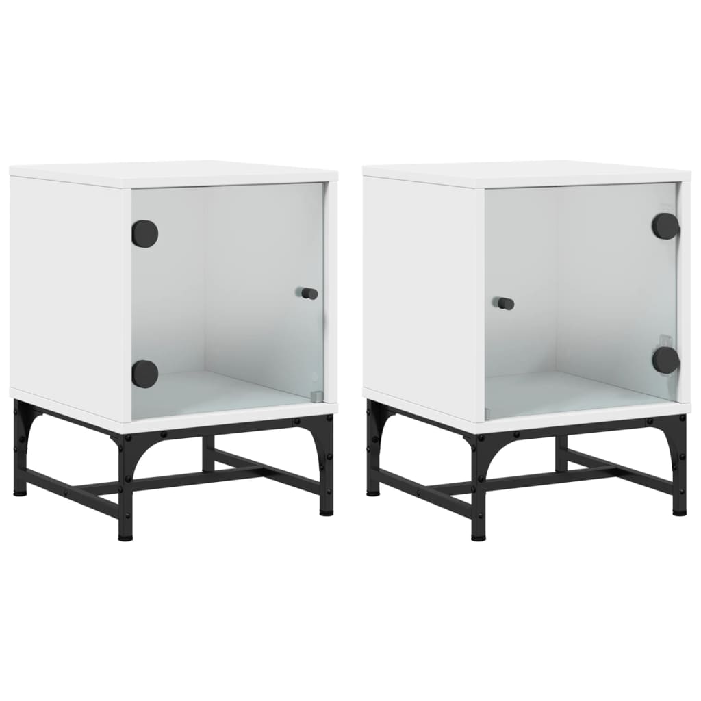 Tables de chevet avec portes vitrées 2 pcs Blanc 35x37x50 cm