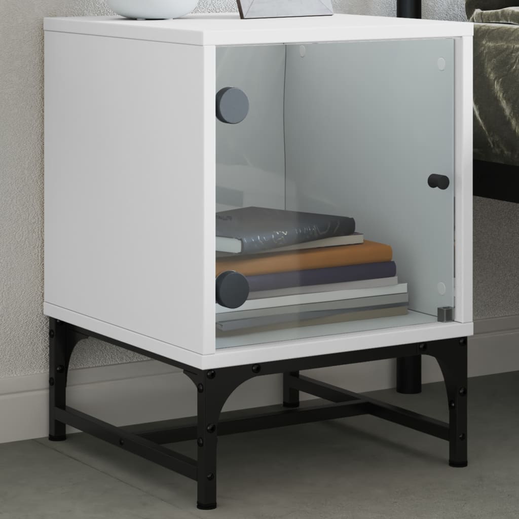 Tables de chevet avec portes vitrées 2 pcs Blanc 35x37x50 cm