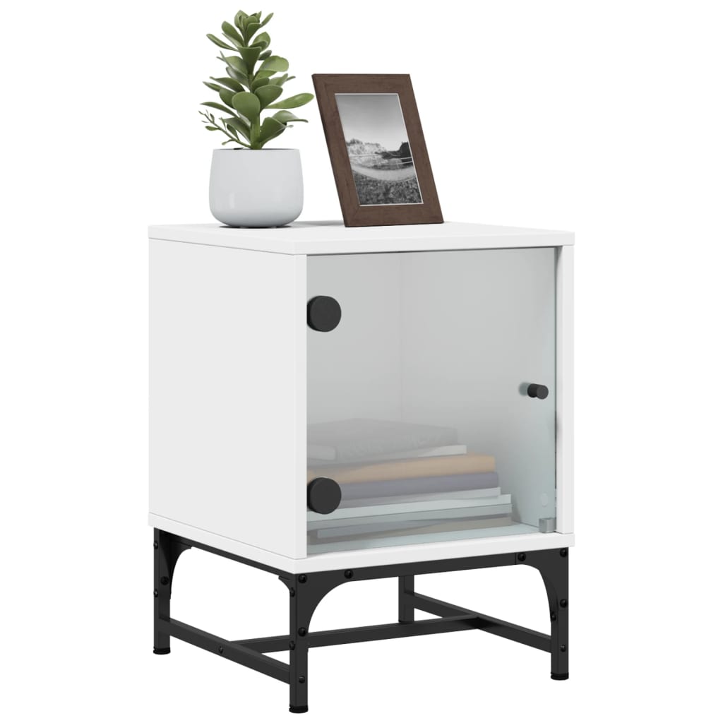 Tables de chevet avec portes vitrées 2 pcs Blanc 35x37x50 cm