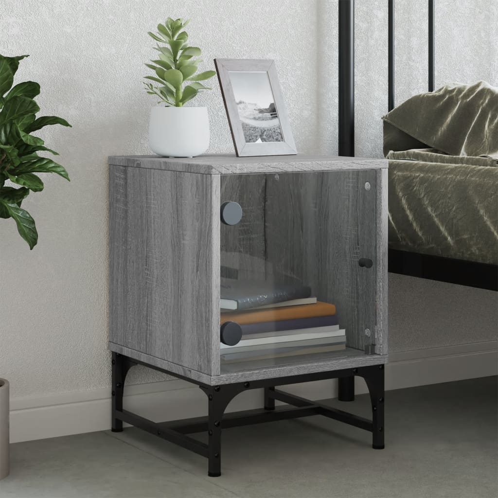 Bedside table with glass door Grey Sonoma 35x37x50 cm