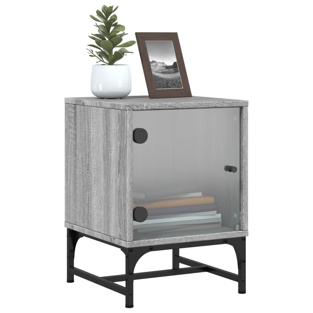 Bedside table with glass door Grey Sonoma 35x37x50 cm
