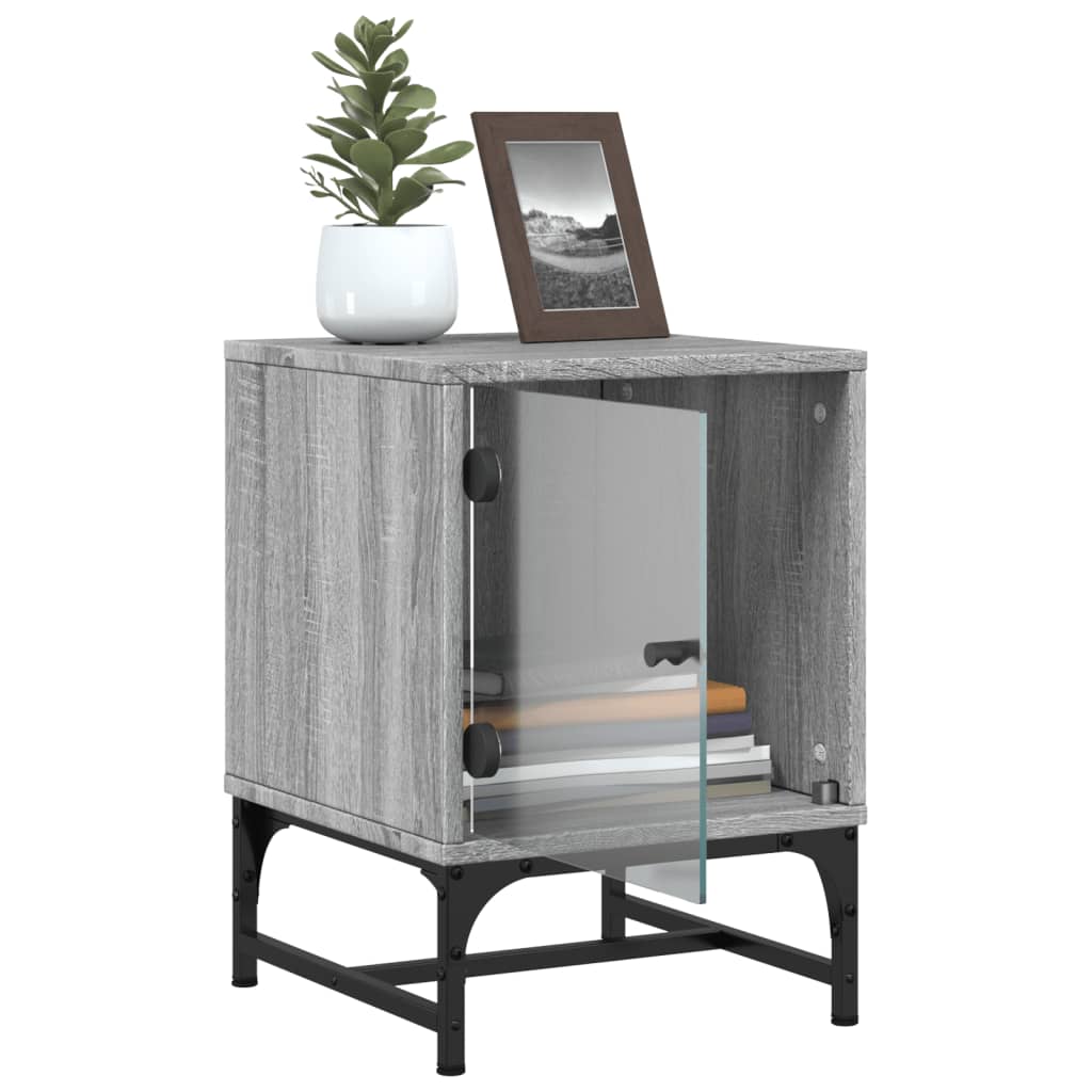 Bedside table with glass door Grey Sonoma 35x37x50 cm