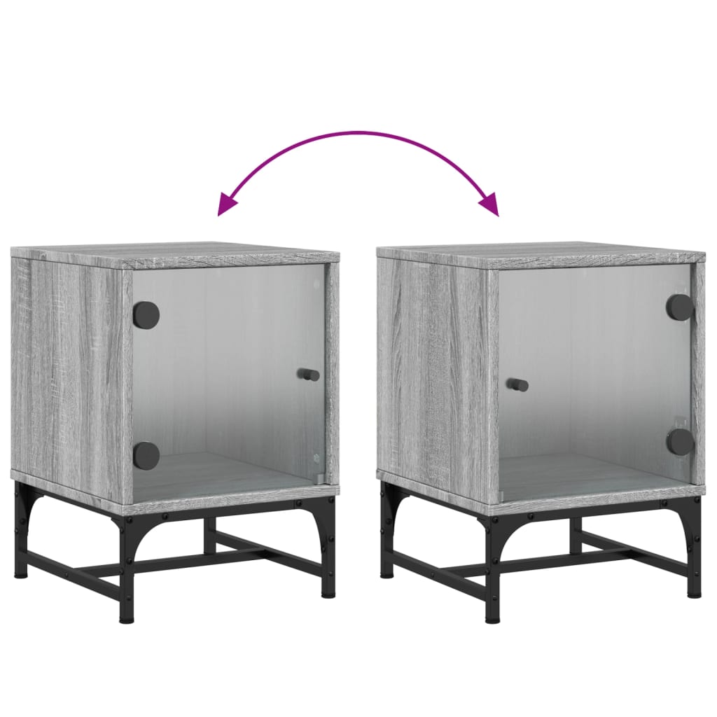 Bedside table with glass door Grey Sonoma 35x37x50 cm