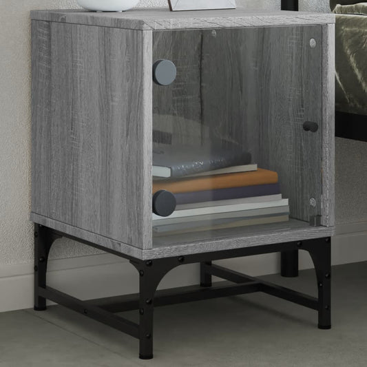 Bedside table with glass door Grey Sonoma 35x37x50 cm