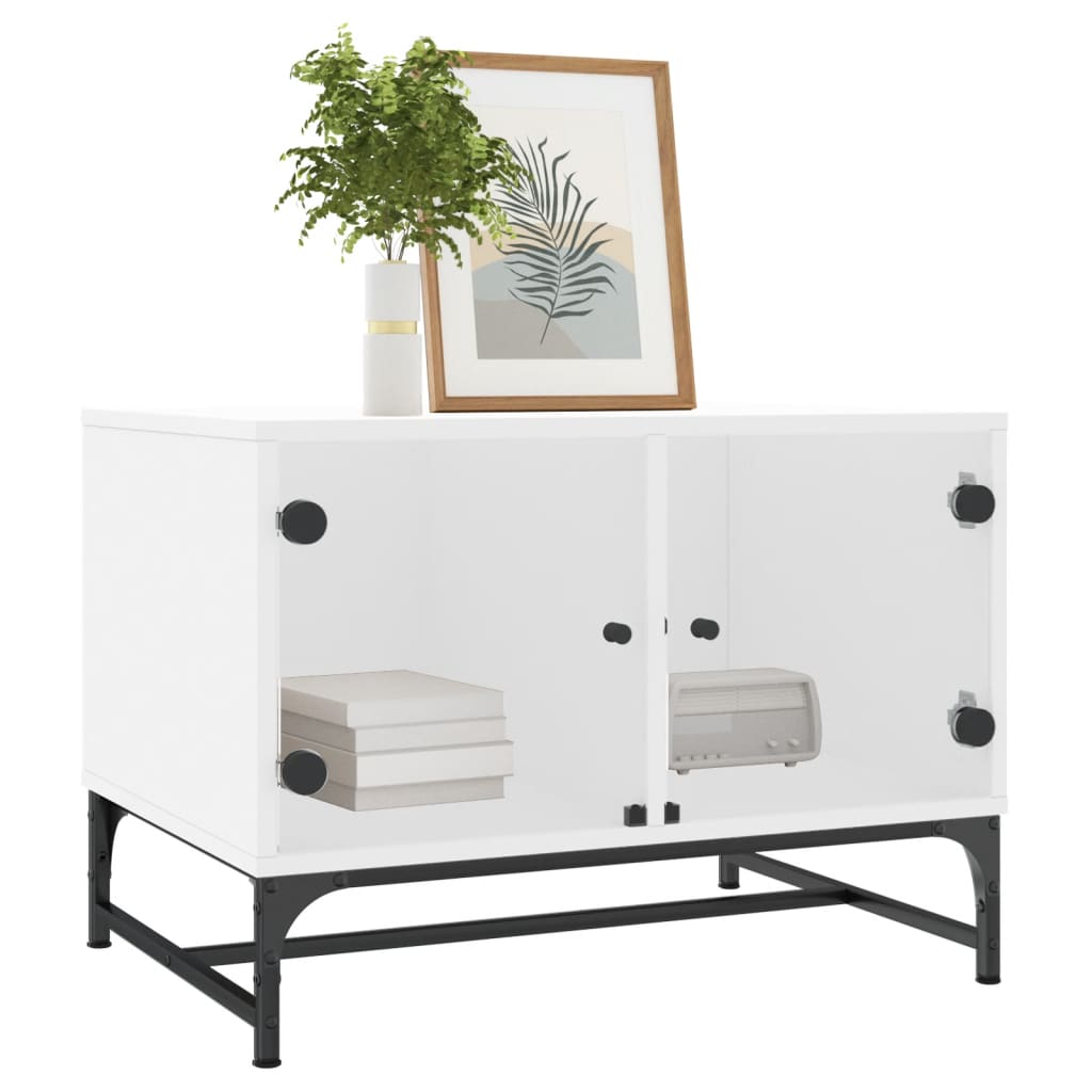 Coffee table with glass doors white 68.5x50x50 cm