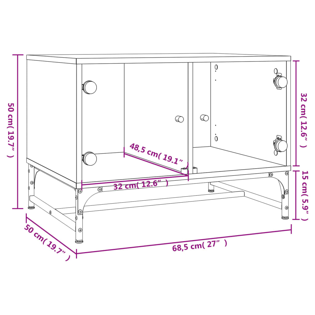 Coffee table with glass doors white 68.5x50x50 cm