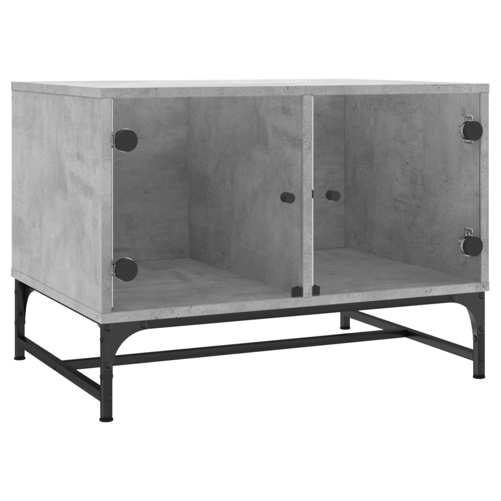 Table basse avec portes vitrées gris béton 68,5x50x50 cm