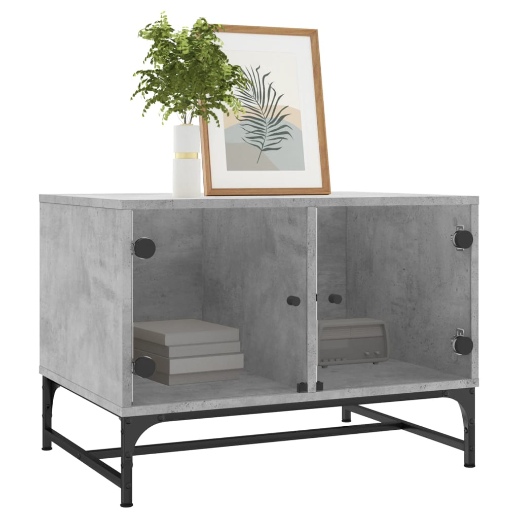 Table basse avec portes vitrées gris béton 68,5x50x50 cm